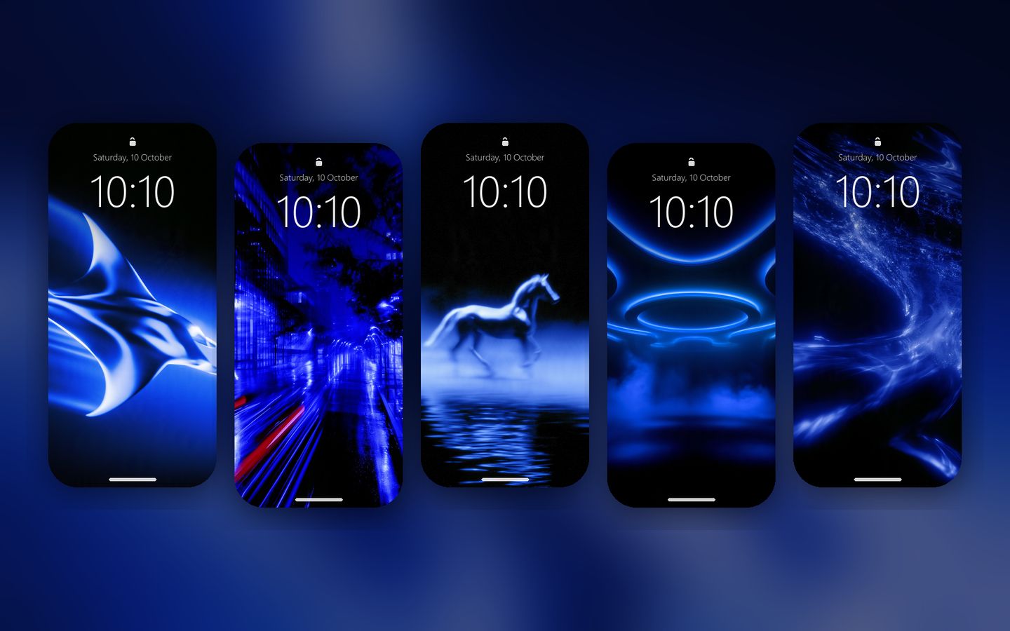 Blue Wallpaper Pack on five phone lock screens