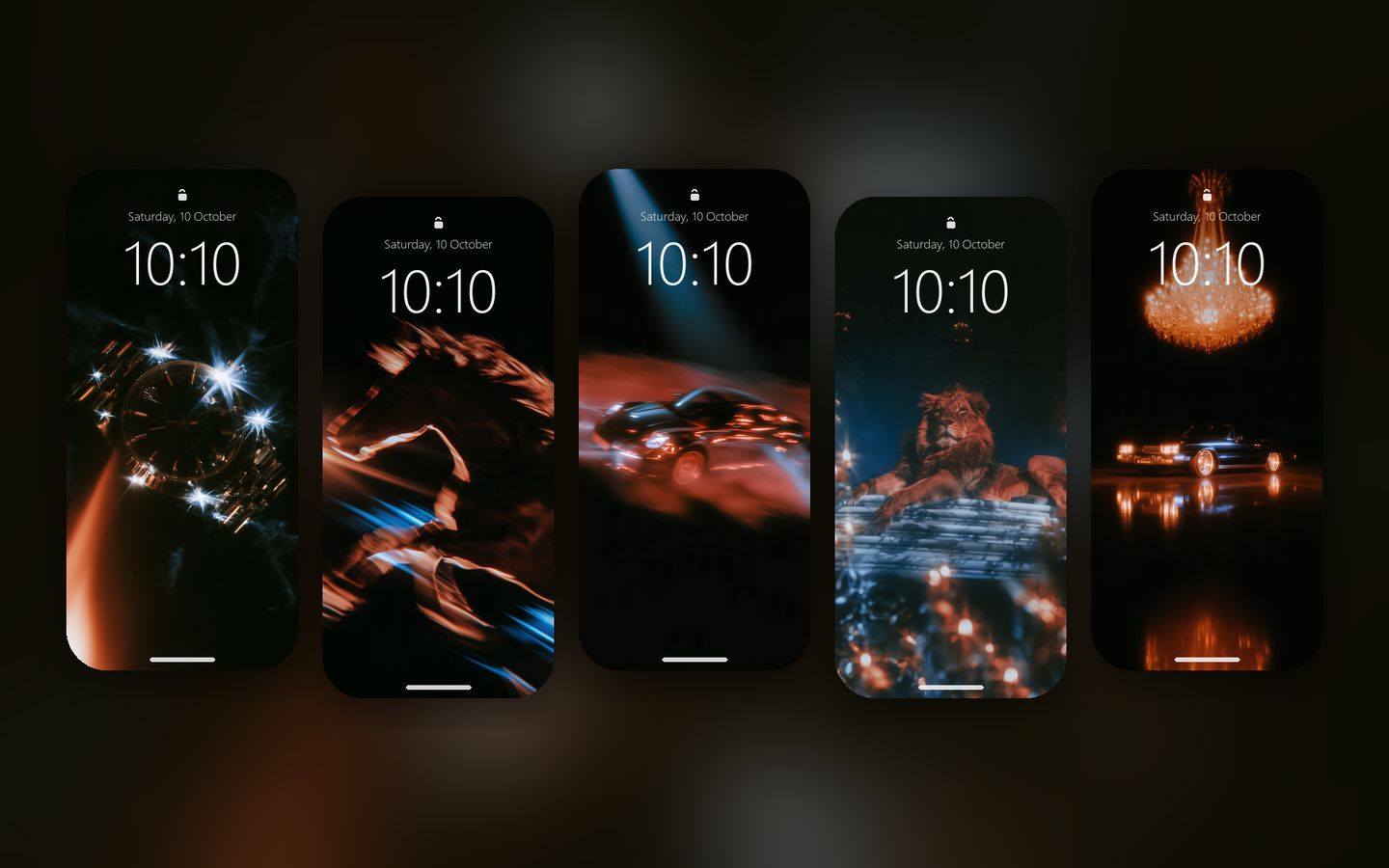 Gold Wallpaper Pack on five phone lock screens
